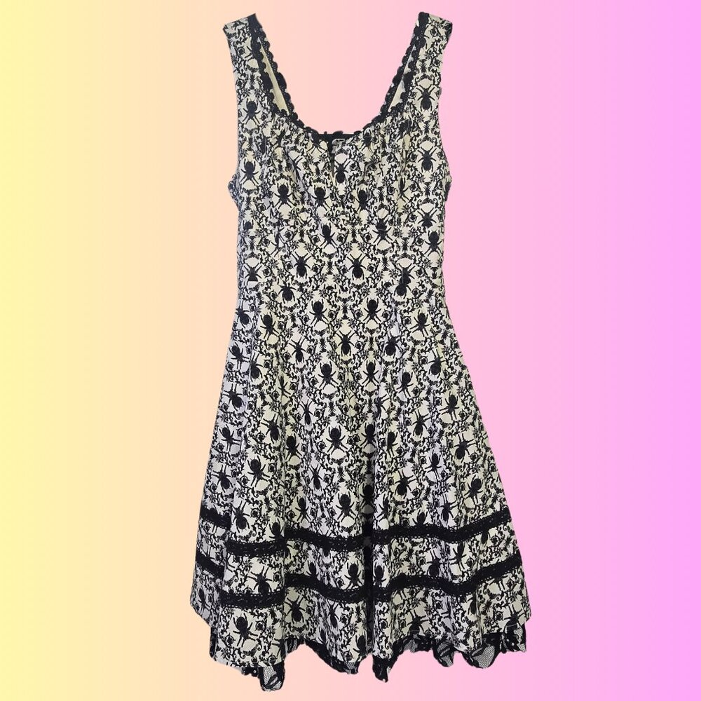 Hot Topic 50s Retro A-Line Dress S Spider Print Corset Back Gothic Pinup Style
